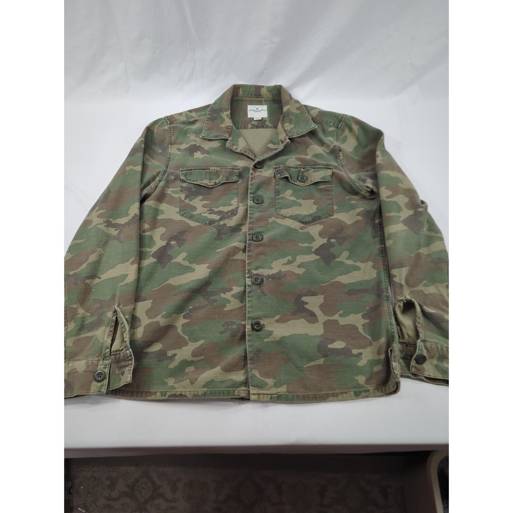 American Eagle AE Shirt Mens Medium Top Green Camouflage Military Jacket‎ Button